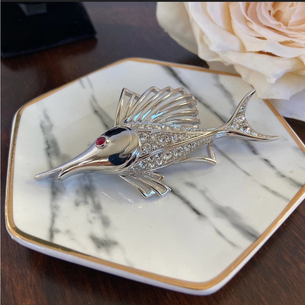 Fish Brooch with Swarovski Crystals, Vintage by Bijoux D'Orlan Paris